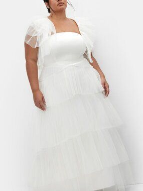City Chic Sweetheart Coconut Tulle Tiered Maxi Cocktail Dress | US 20 | NWT